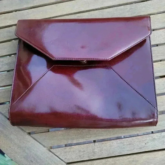 Nine West red genuine patent leather vintage envelop clutch handbag made in Ita… - Picture 1 of 7